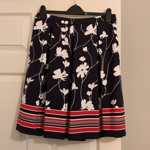 Brooks Brothers navy, floral A-line pleated skirt, 10